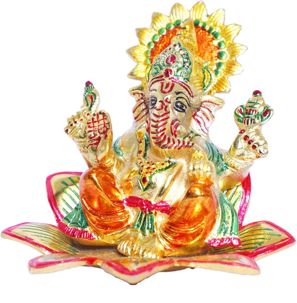 Ganesha_Idol_Sit_On_Multicolor_Flower_Metal_Statue