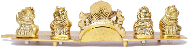 White_Metal_Gold_Plated_Ganesha_On_Leaf_With_Musical_Instrument_Metal_Statue_For_Pooja
