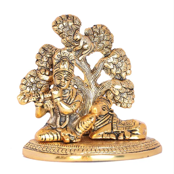 Metal_Lord_Krishna_Plying_Flute_Sitting_Under_Tree_With_Cow_Decorative_Showpiece_-_13_Cm_(Metal