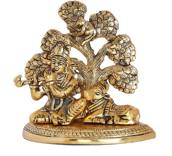 Metal_Lord_Krishna_Plying_Flute_Sitting_Under_Tree_With_Cow_Decorative_Showpiece_-_13_Cm_(Metal