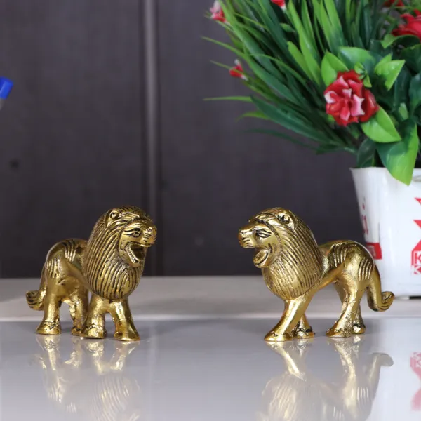 Lion_Pair_(Set)_Metal_Statue_Gold_Plated_Fine_Finishing_And_Decorative_For_Pooja