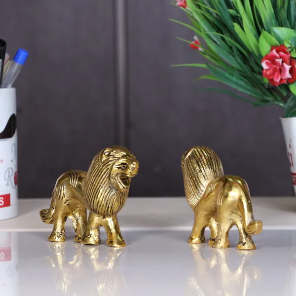 Lion_Pair_(Set)_Metal_Statue_Gold_Plated_Fine_Finishing_And_Decorative_For_Pooja
