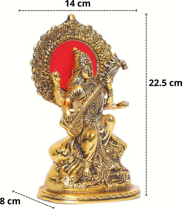 Maa_Saraswati_Siting_Gold_Plated_Metal_Statue_Hindu_Goddess
