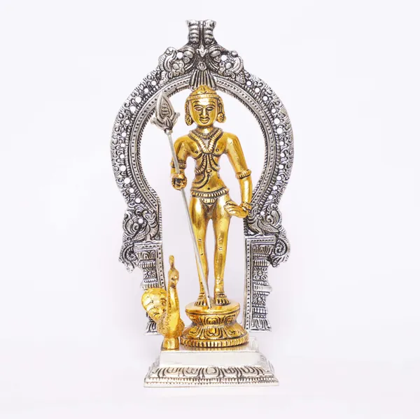 Metal_Murugan_Swami_(Kartikeya)_Statue_Standing_With_Peacock
