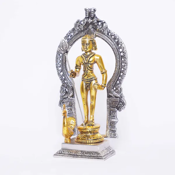 Metal_Murugan_Swami_(Kartikeya)_Statue_Standing_With_Peacock
