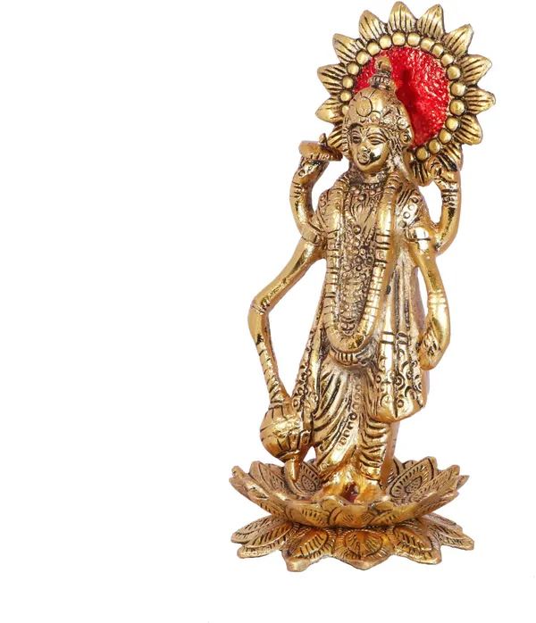 Narayan/Vishnu_Standing_On_Lotus_Metal_Statue_For_Pooja_Good_Luck_For_Home_Decorative_Showpiece_-_20_Cm_(Metal
