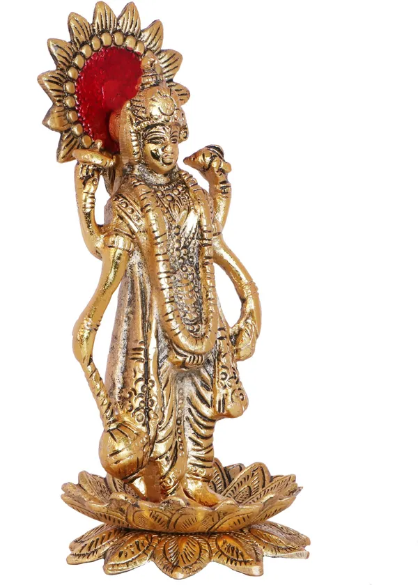 Narayan/Vishnu_Standing_On_Lotus_Metal_Statue_For_Pooja_Good_Luck_For_Home_Decorative_Showpiece_-_20_Cm_(Metal