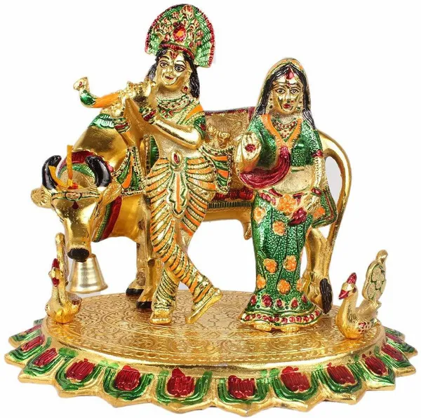 Radha_Krishna_Cow_Metal_Statue_With_Meena_Work_For_Decor_Your_Home