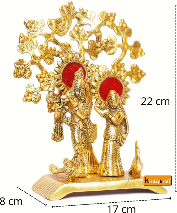Radha_Krishna_Standing_Playing_Flute_Under_Tree_Idol_Metal_Statue_Gold_Antique_Finish_For_Pooja_Home