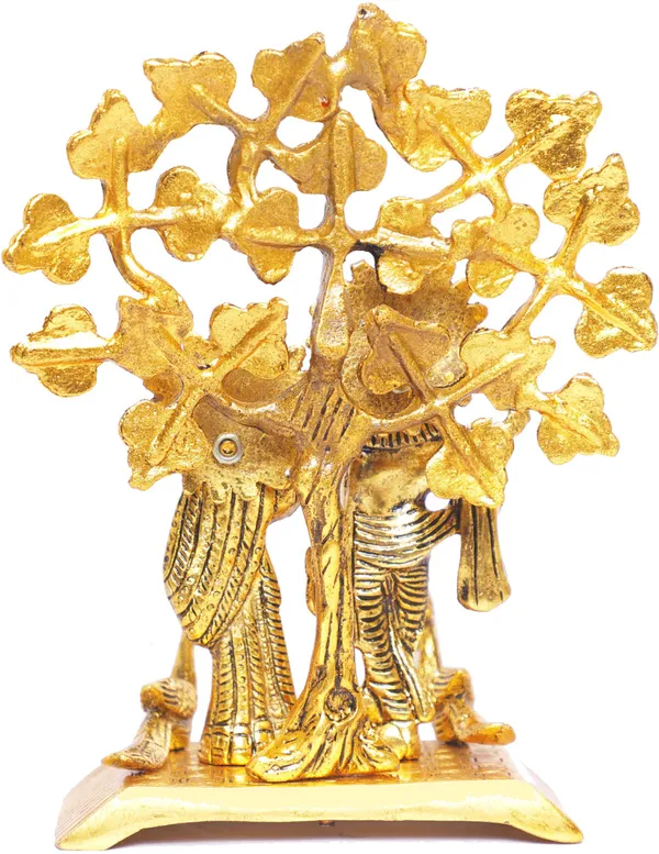 Radha_Krishna_Standing_Playing_Flute_Under_Tree_Idol_Metal_Statue_Gold_Antique_Finish_For_Pooja_Home