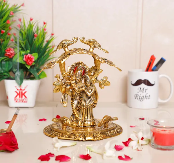 Radha_Krishna_Standing_Playing_Flute_Under_Tree_Idol_Metal_Statue_Gold_Antique_Finish_For_Pooja_Home