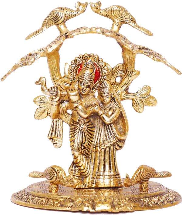 Radha_Krishna_Standing_Playing_Flute_Under_Tree_Idol_Metal_Statue_Gold_Antique_Finish_For_Pooja_Home