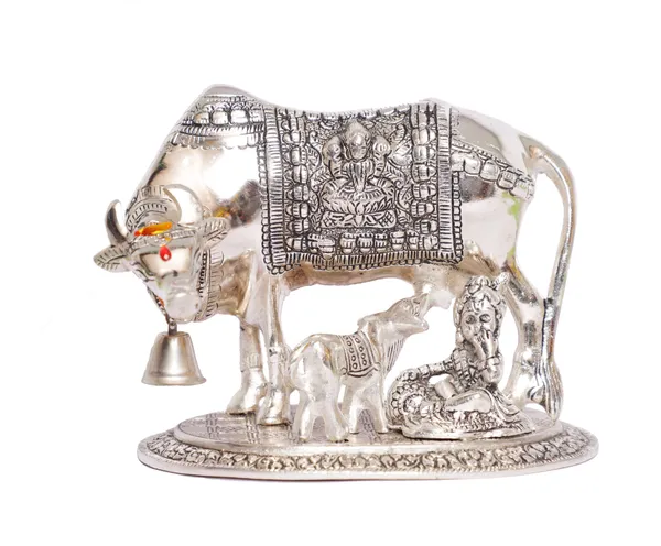 Metal_Religious_Kamdhenu_Cow_With_Calf_And_Krishna_Idol_Silver_Finish