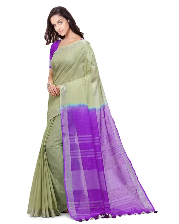 Saplin_Tan_&_French_Violet_women's_Bhagalpuri_Handloom_Pure_Cotton_Two_Dye_Saree_With_Running_Unstitched_Blouse_Piece