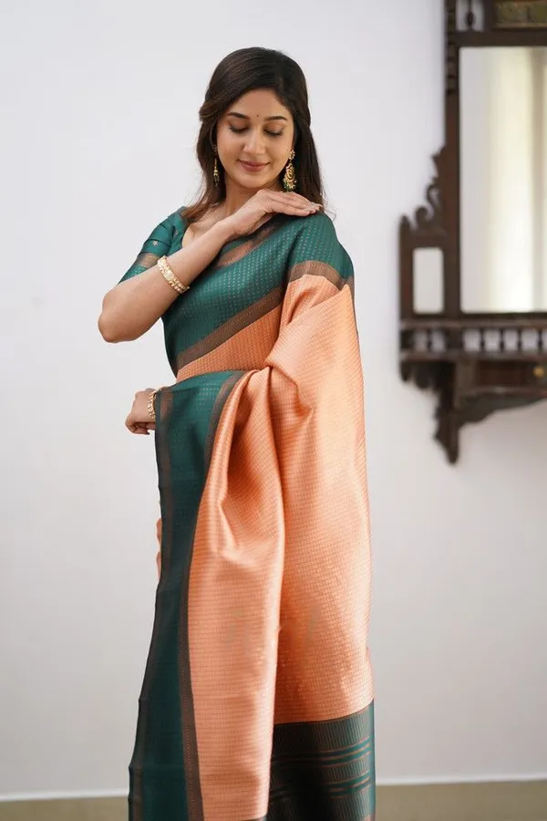 Peach_Soft_jequard__Weaving_Silk_Saree