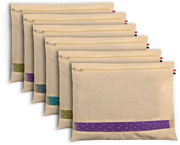 Cream_Set_Of_6_Cotton_Saree_Cover/_Saree_Bags/_Clothes_Covers_For_Clothes_Storage_Bag,_Travelling,_Wardrobe_Organizer_With_Mesh/_Window_(16.5_X_14.5_Inch)