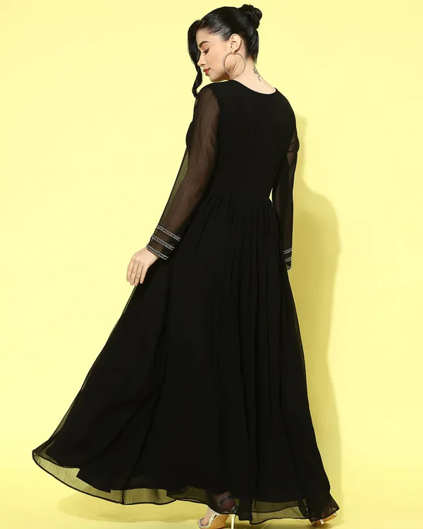 Black_Georgette_Zari_Sequence_Embroidered_A_Line_Gown_With_Waiset_Belt_Embroidered