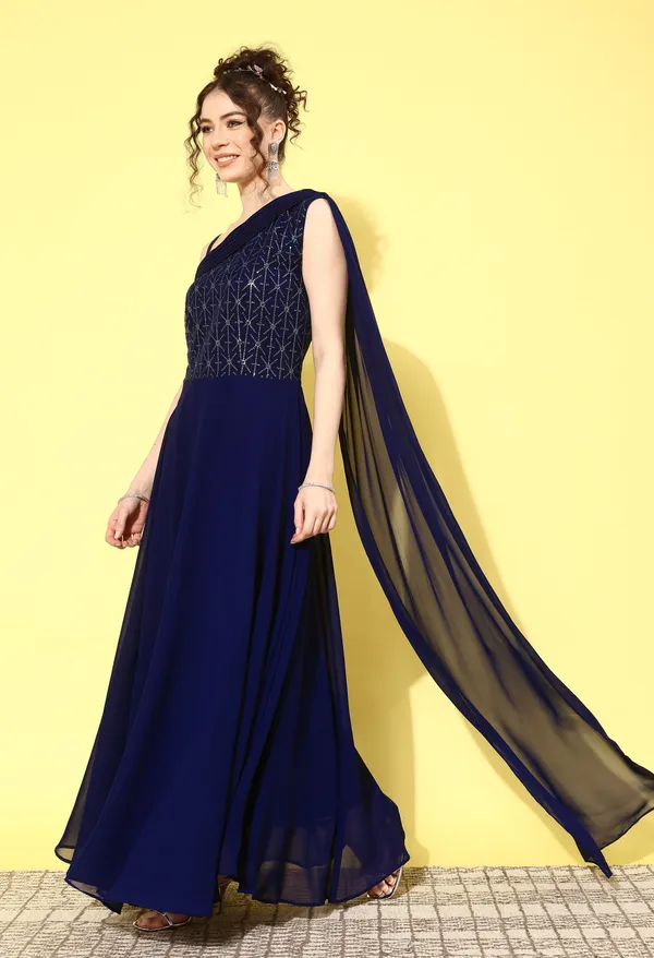 Blue_Georgette_Sequence_Embroidered_A_Line_Gown_With_Attached_Dupatta_For_Women