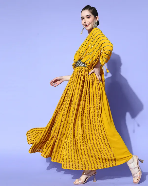 Yellow_Georgette_Sequence_Embroidered_A-Line_Dress