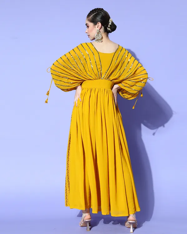 Yellow_Georgette_Sequence_Embroidered_A-Line_Dress