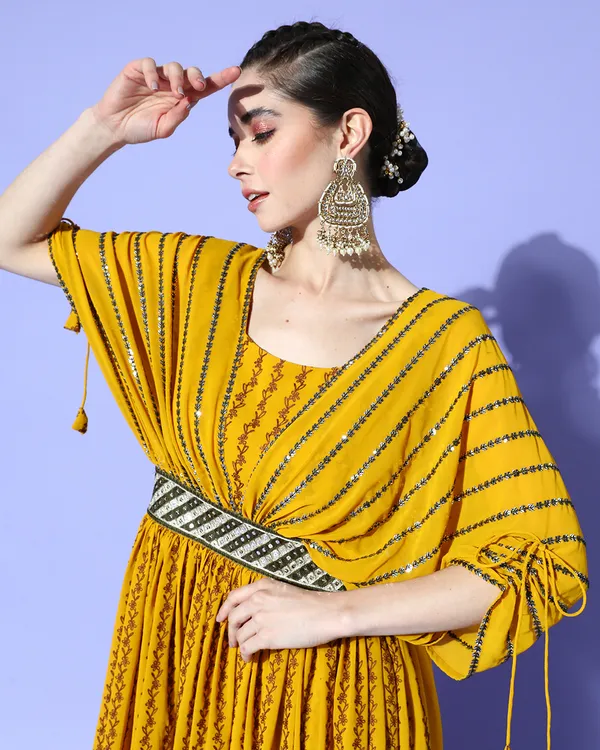 Yellow_Georgette_Sequence_Embroidered_A-Line_Dress