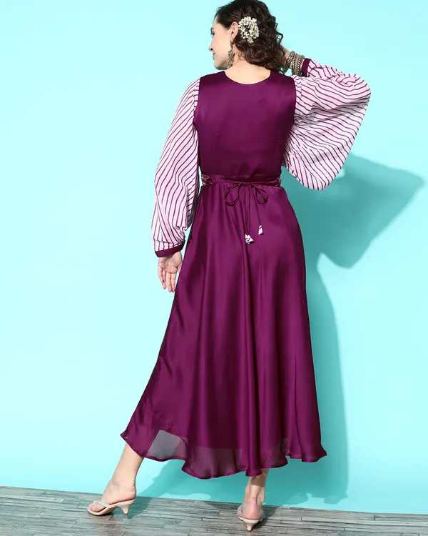 Wine_Satin_Solid_Embroidered_Mirror_Work_Belted_A-Line_Gown