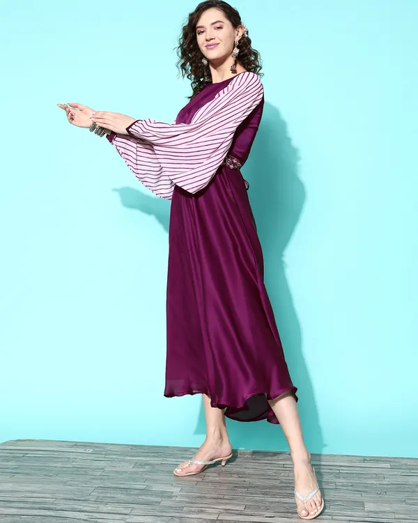 Wine_Satin_Solid_Embroidered_Mirror_Work_Belted_A-Line_Gown