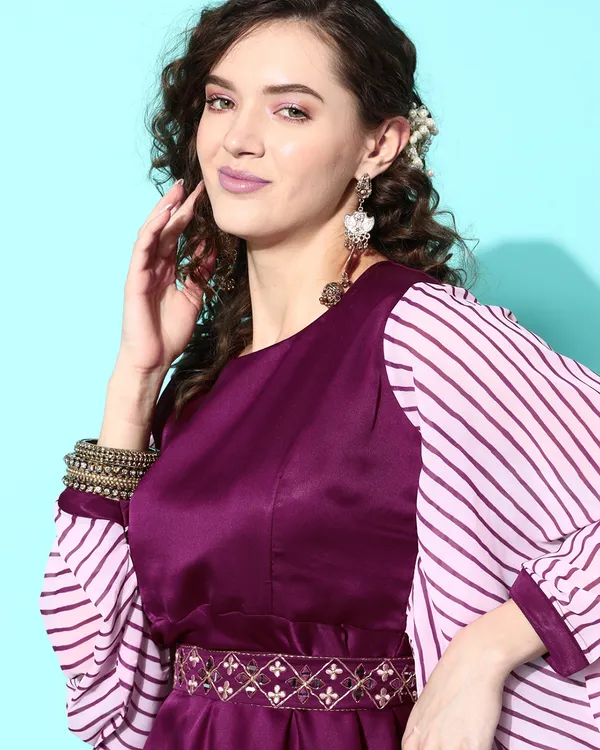 Wine_Satin_Solid_Embroidered_Mirror_Work_Belted_A-Line_Gown
