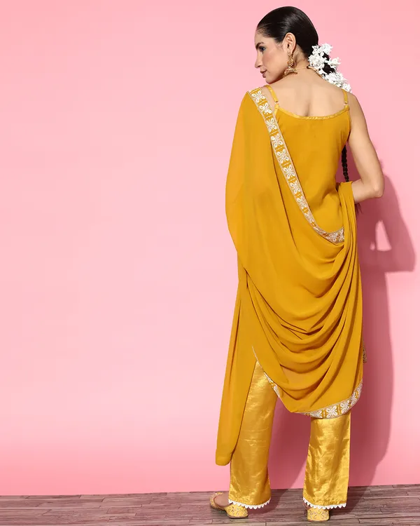 Mustard_Georgette_Sequence_Chikankari_Embroidered_Kurta_Pant_With_Dupatta