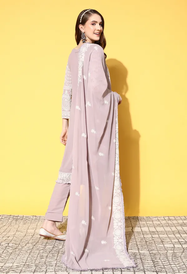 Lavender_Ethnic_Motifs_Embroidered_Chikankari_Kurta_With_Trousers_Dupatta