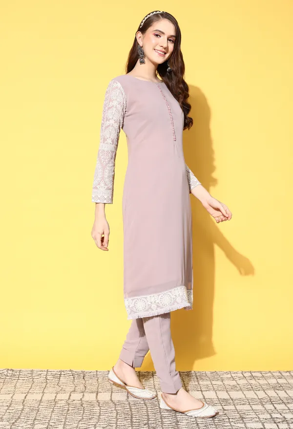 Lavender_Ethnic_Motifs_Embroidered_Chikankari_Kurta_With_Trousers_Dupatta
