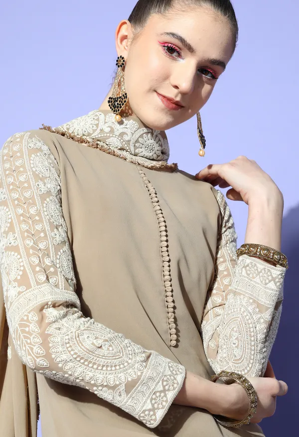 Beige_Ethnic_Motifs_Embroidered_Sequinned_Kurta_With_Trousers_Dupatta