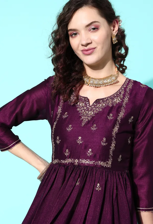 Wine_Chinon_Silk_Sequence_Zari_Embroidered_Flared_Side_Slit_Kurta_Palazzo_Set