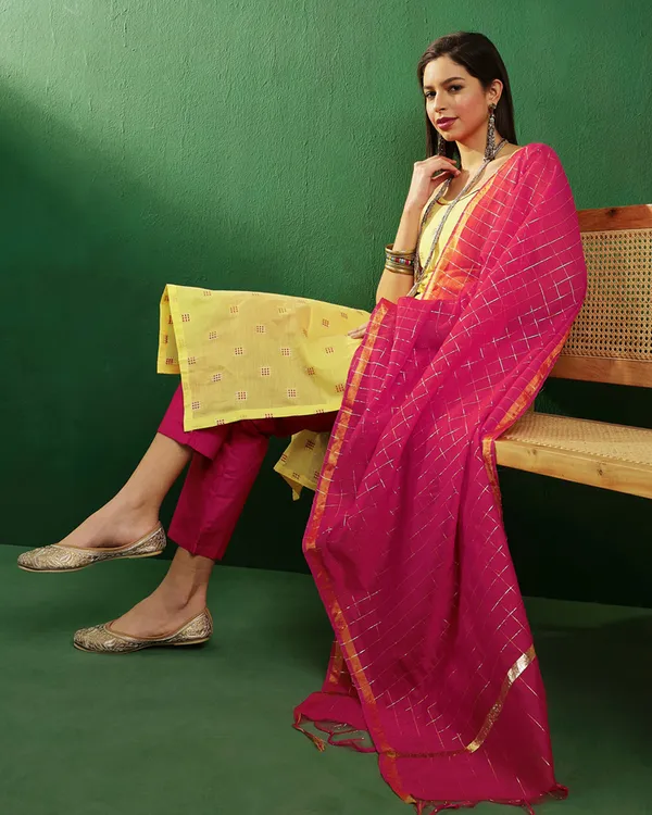 Yellow_Chanderi_Woven_Work_Tie_Up_Kurta_Sets_With_Woven_Work_Dupatta