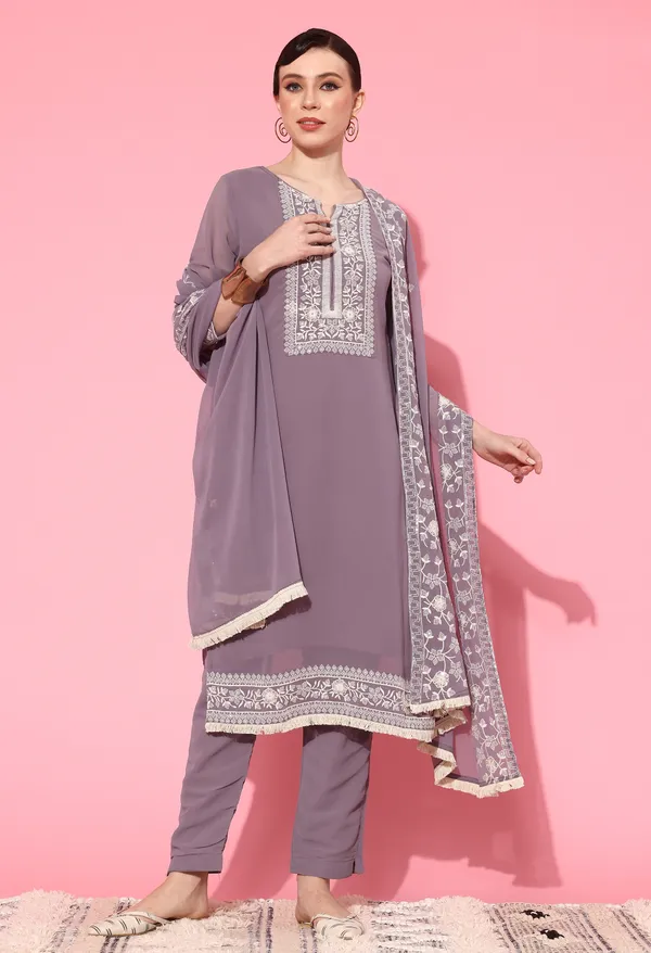 Purple_Georgette_Schiffly_Sequence_Chikankari_Kurta_With_Pant_And_Schiffly_Sequence_Chikankari_Dupatta_For_Women