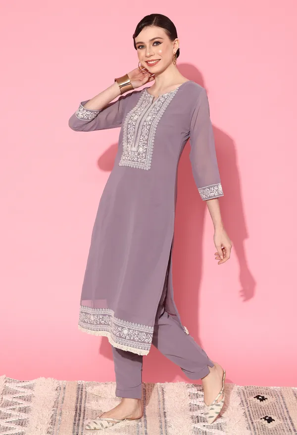 Purple_Georgette_Schiffly_Sequence_Chikankari_Kurta_With_Pant_And_Schiffly_Sequence_Chikankari_Dupatta_For_Women