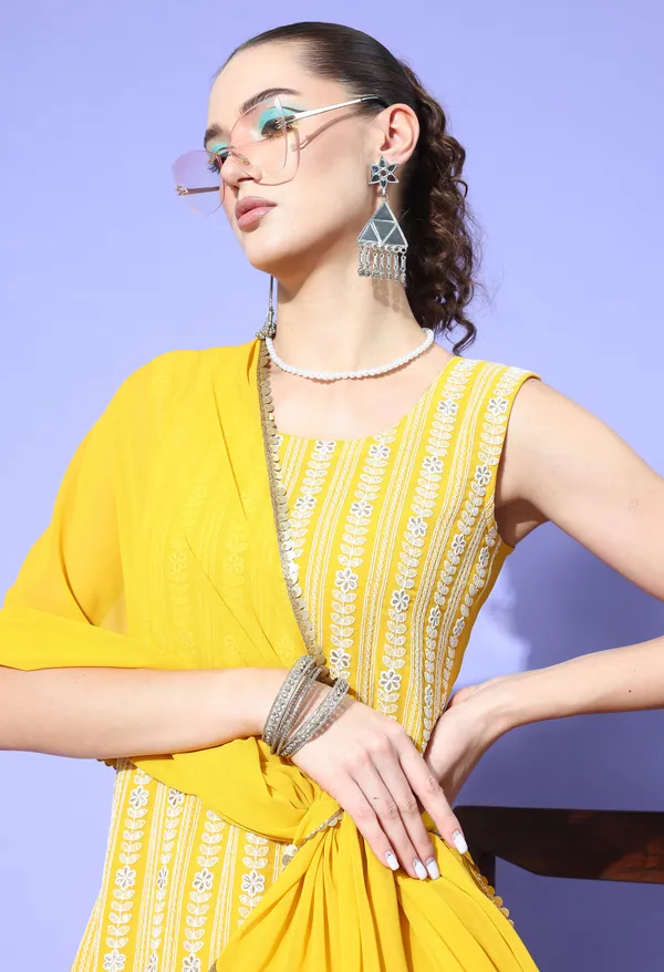 Yellow_Georgette_Zari_Sequence_Embroidery_Kurta_With_Palazzo_And_Dupatta_For_Women