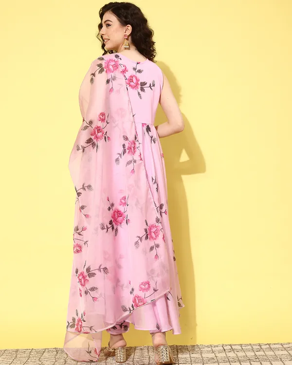 Pink_Organza_Floral_Printed_A_Line_Kurta_With_Pant_And_Dupatta