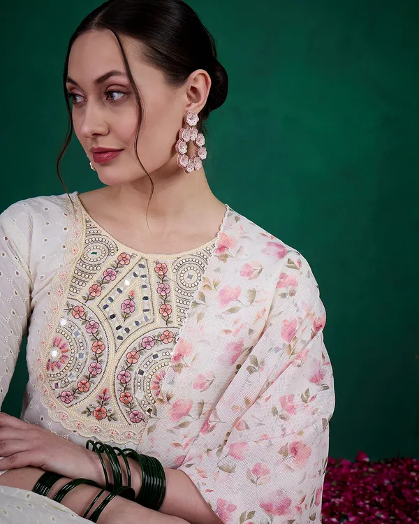 Off_White_Pure_Cotton_Sequence_Mirror_Worked_Embroidered_Kurta_With_Pant_And_Dupatta