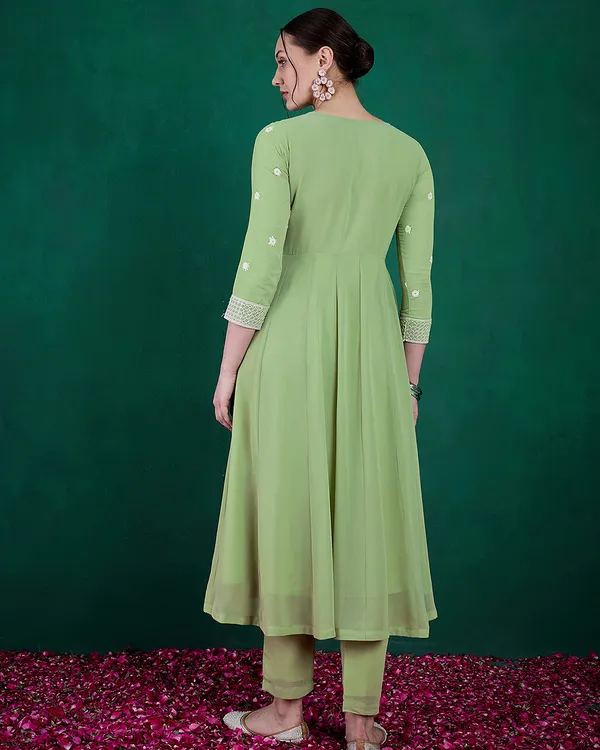 Pista_Green_Georgette_Cotton_Thread_Sequence_Embroidered_A_Line_Kurta_With_Pant