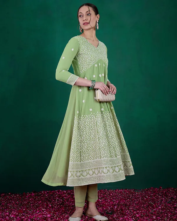 Pista_Green_Georgette_Cotton_Thread_Sequence_Embroidered_A_Line_Kurta_With_Pant
