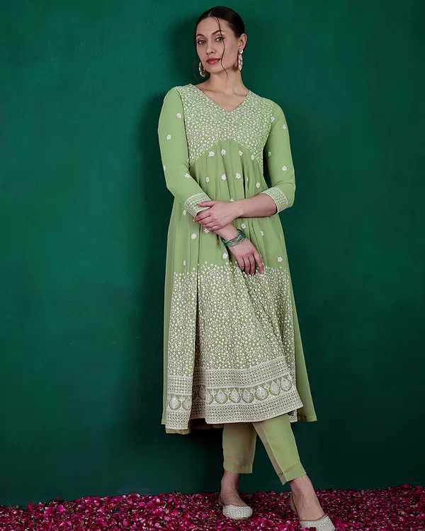 Pista_Green_Georgette_Cotton_Thread_Sequence_Embroidered_A_Line_Kurta_With_Pant