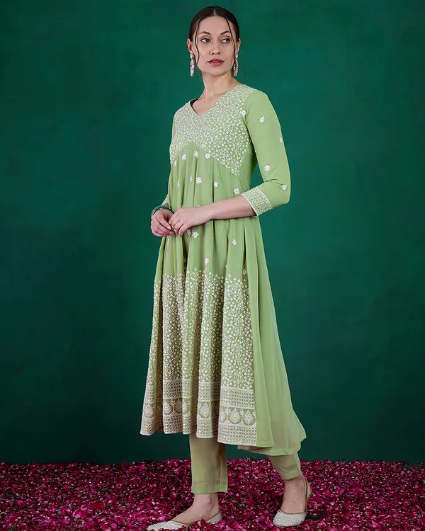 Pista_Green_Georgette_Cotton_Thread_Sequence_Embroidered_A_Line_Kurta_With_Pant
