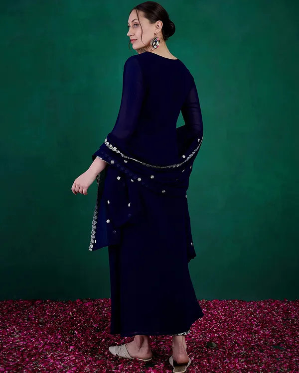 Navy_Blue_Georgette_Zari_Sequence_Embroidered_Front_Slit_Kurta_With_Pant_And_Dupatta