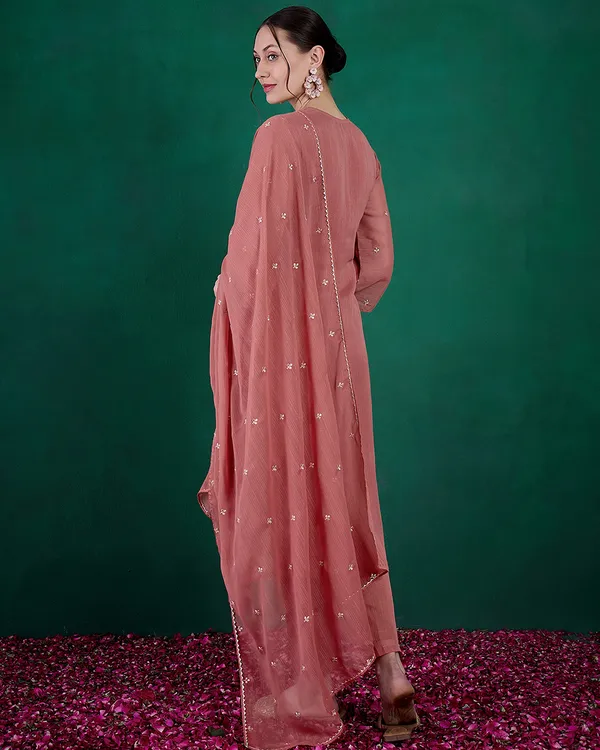 Dark_Peach_Milky_Georgette_Cotton_Thread_Zari_Embroidery_Kurta_With_Pant_And_Dupatta
