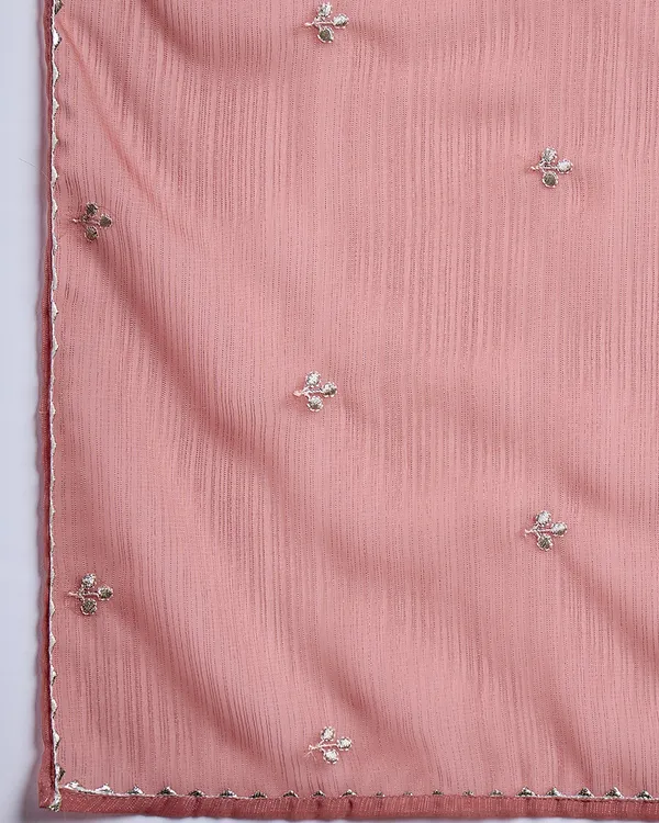 Dark_Peach_Milky_Georgette_Cotton_Thread_Zari_Embroidery_Kurta_With_Pant_And_Dupatta