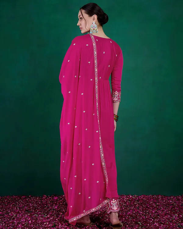 Raani_Pink_Chinon_Zari_Sequence_Embroidered_Alia_Cut_Kurta_With_Pant_And_Dupatta