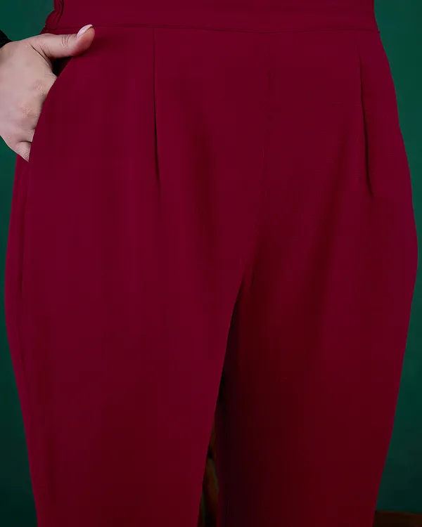 Burgandy_Georgette_Zari_Sequence_Embroidered_A_Line_Kurta_With_Pant_And_Dupatta