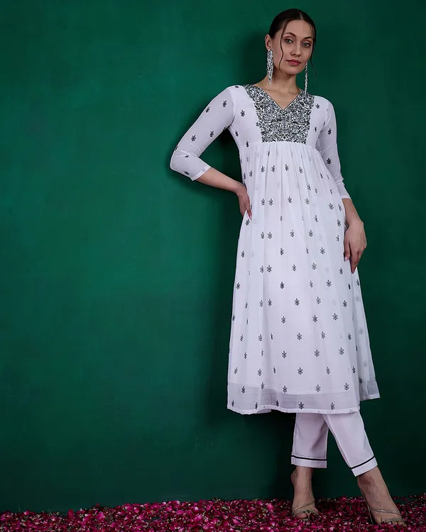 White_Milky_Georgette_Zari_Sequence_Embroidery_With_Print_Kurta_With_Pant