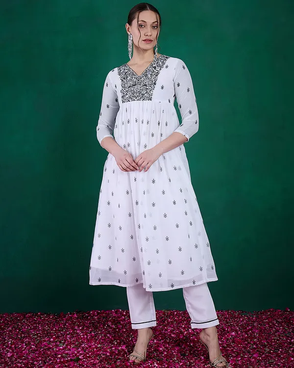 White_Milky_Georgette_Zari_Sequence_Embroidery_With_Print_Kurta_With_Pant